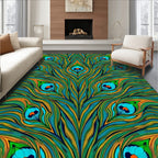 Opulent Teal Peacock Feather Art Rug