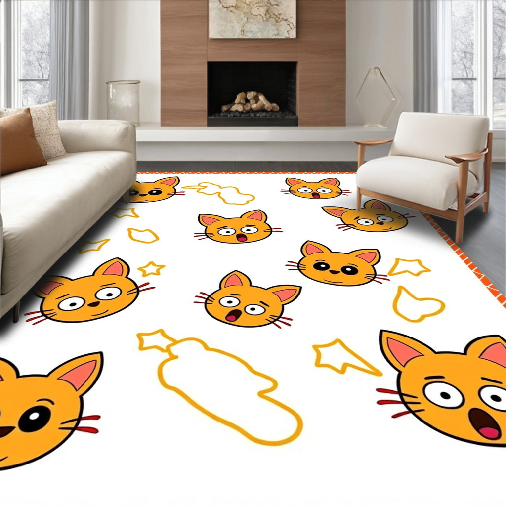Playful Orange Cat Faces All Over Rug