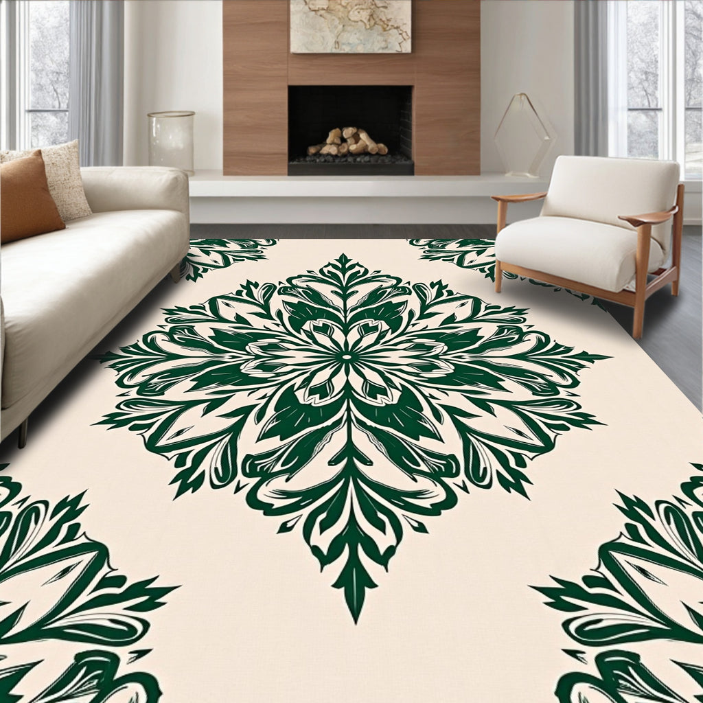 Forest Green Floral Medallion Rug