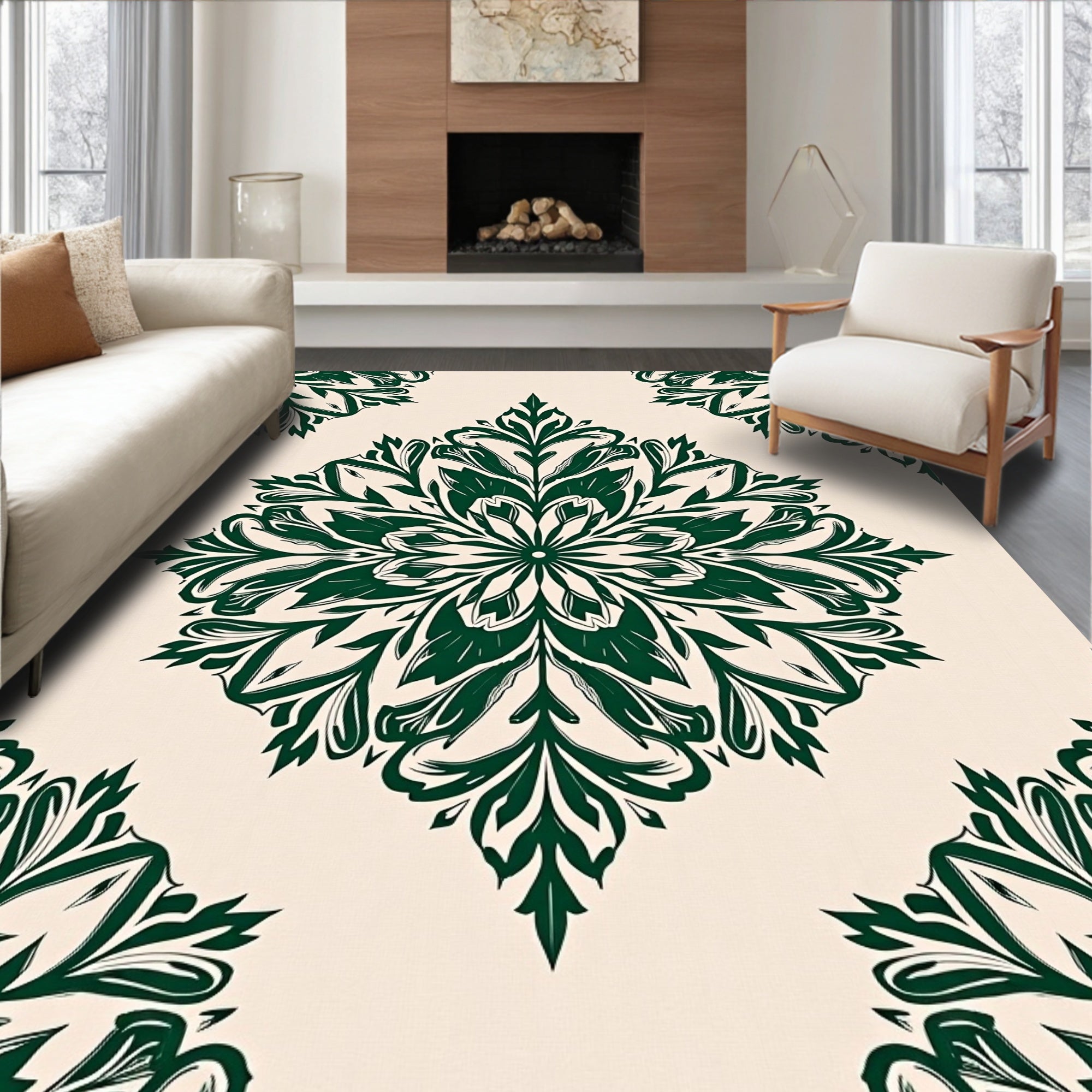 Forest Green Floral Medallion Rug