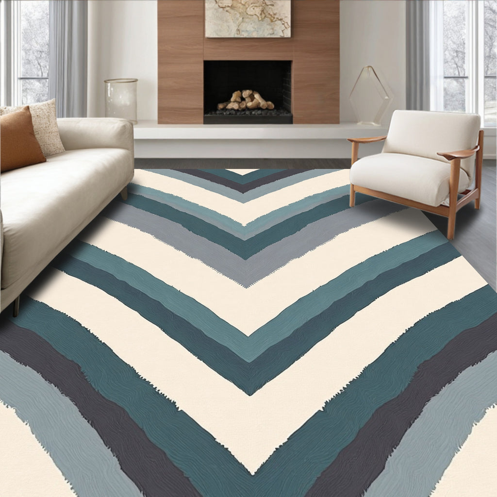 Teal Gray Cream Chevron Stripes Rug