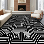 Monochromatic Black White Maze Lines Rug