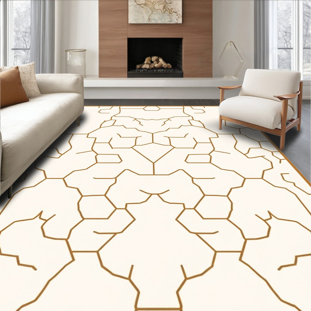 Golden Abstract Organic Network Rug
