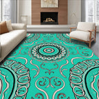 Teal Medallion Black and Cream Whimsical Rug