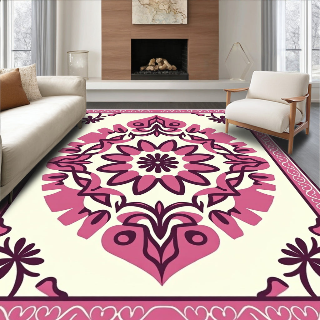 Crimson Floral Medallion Lattice Rug