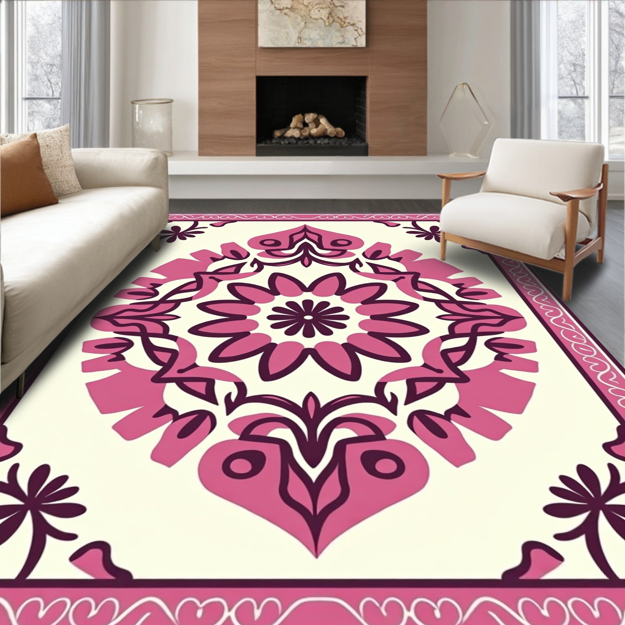 Crimson Floral Medallion Lattice Rug