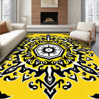 Vibrant Yellow Black Medallion Splatter Rug
