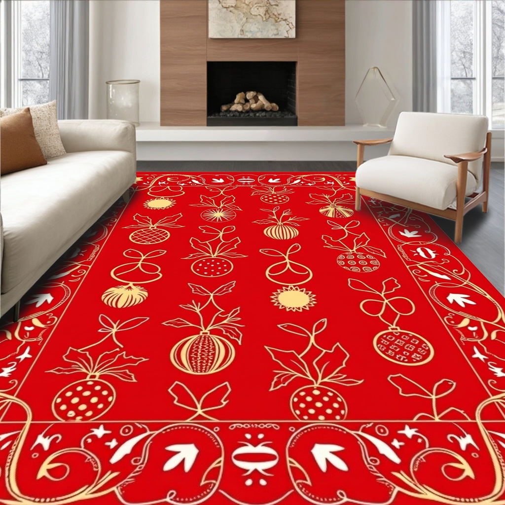 Crimson Gold Ornate Festive Bauble Garland Rug