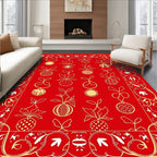 Crimson Gold Ornate Festive Bauble Garland Rug