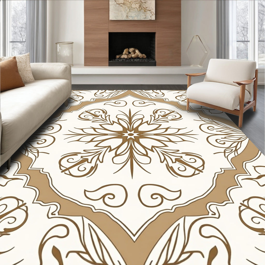 Ornate Golden Floral Medallion Rug