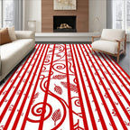 Red Striped Floral Swirl Rug
