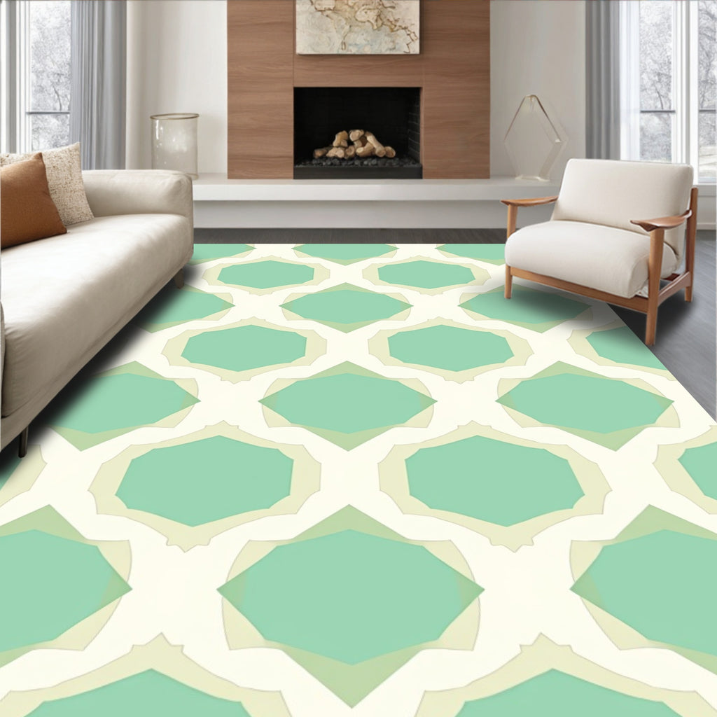 Soft Aqua Geometric Octagon Inlay Rug