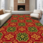 Deep Red Floral Medallion Yellow Background Rug