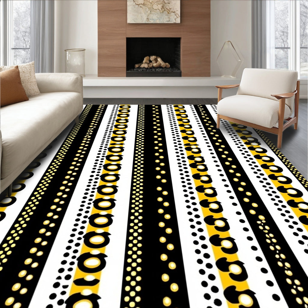 Black Yellow White Striped Leopard Dots Rug