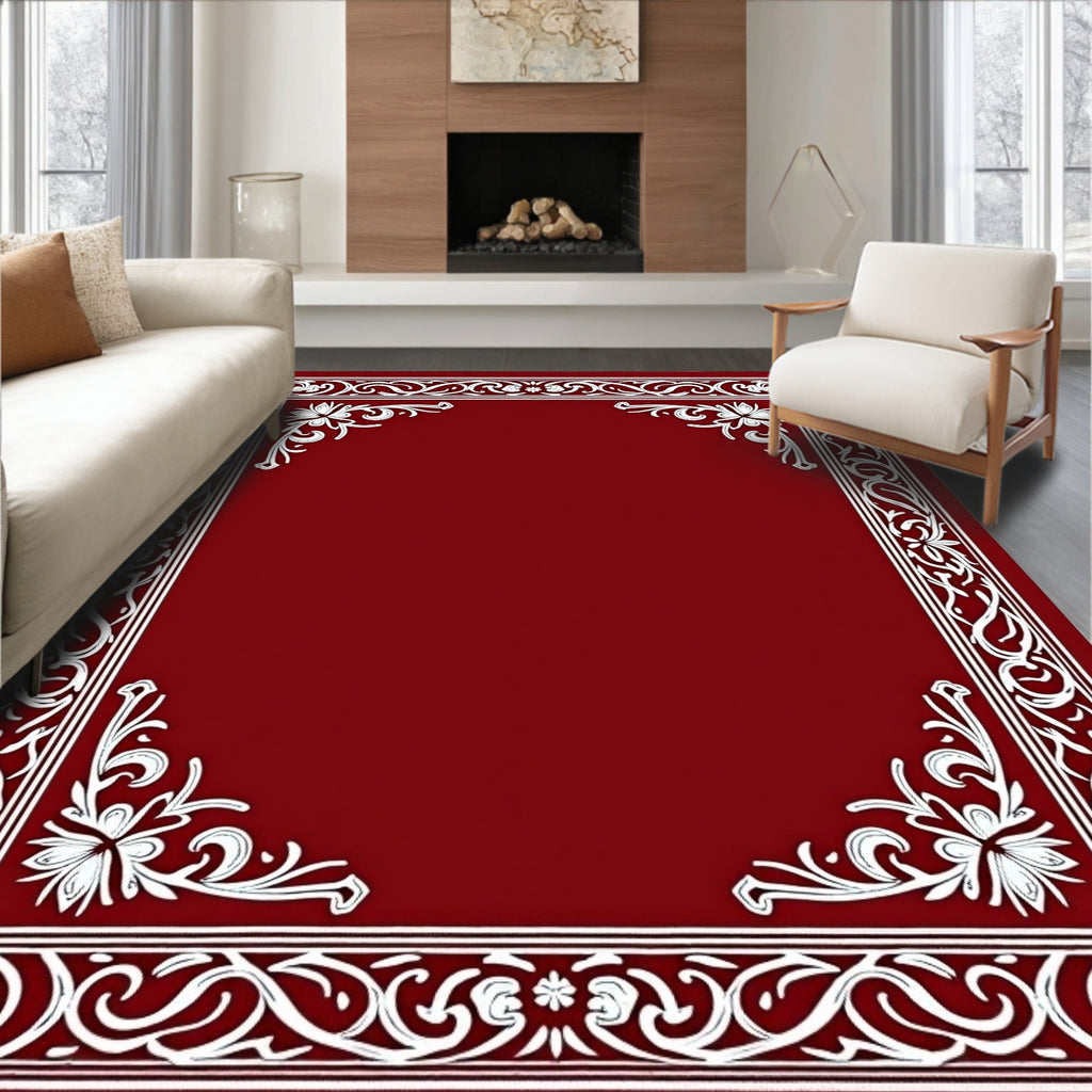 Crimson White Ornamental Border Rug