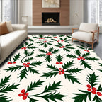 Classic Green Holly Berry Background Rug