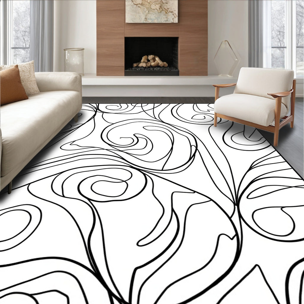 Elegant Black Swirls Flowing Vine Rug