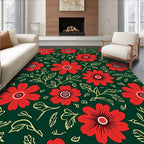 Vivid Red Crimson Floral Garden Rug