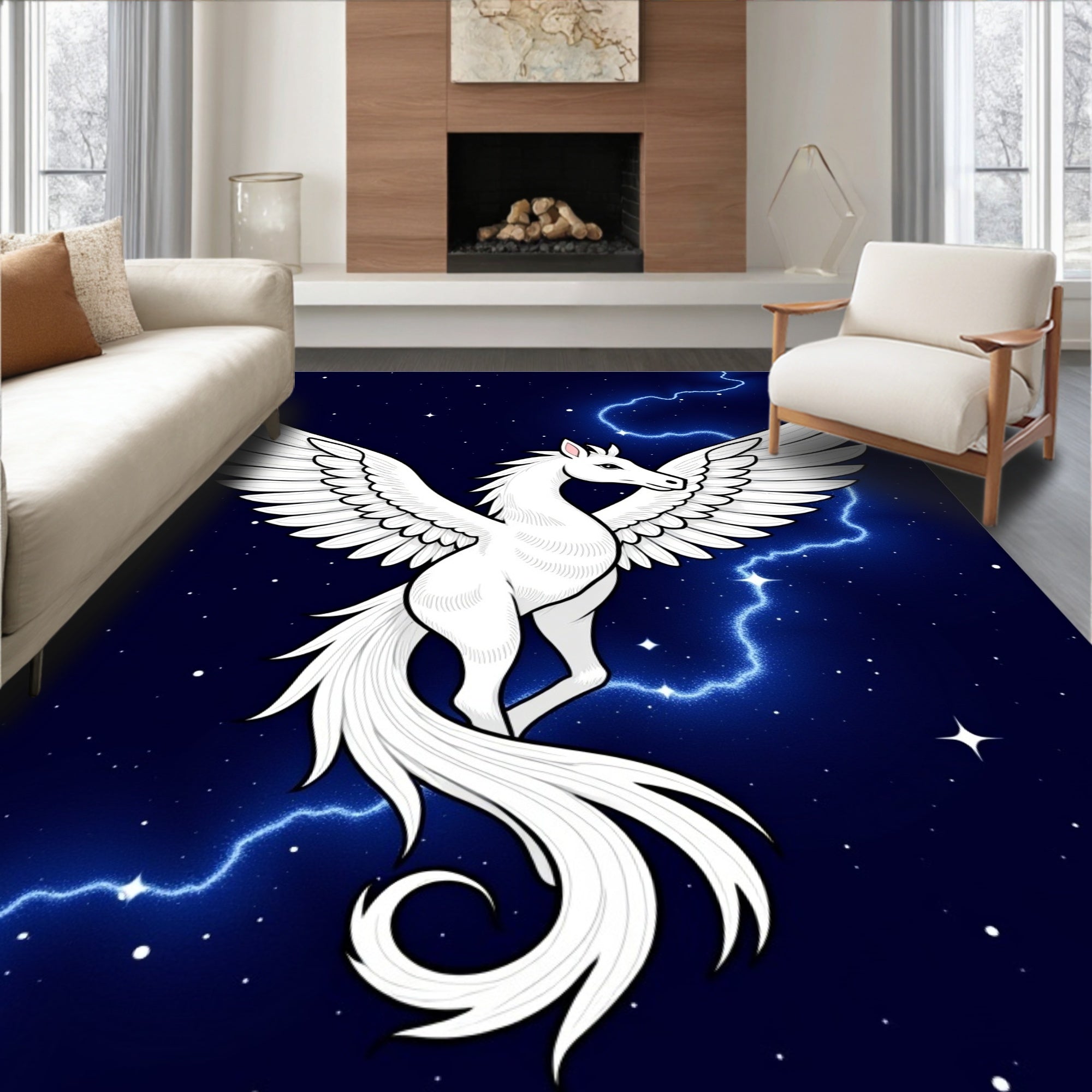White Pegasus Lightning Cosmic Night Rug