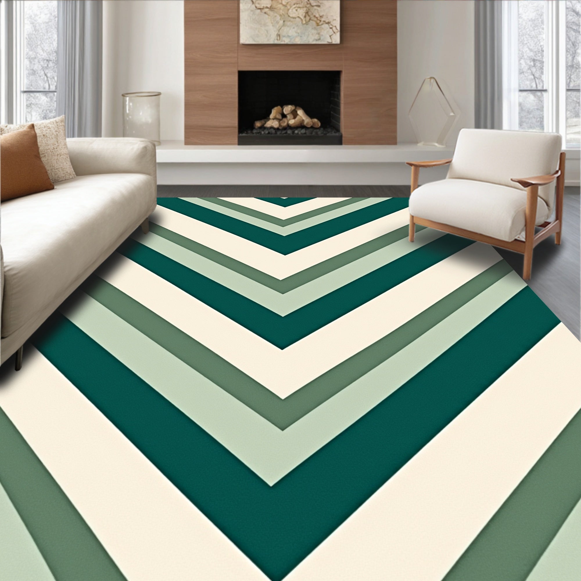 Deep Teal Chevron Stripe Rug