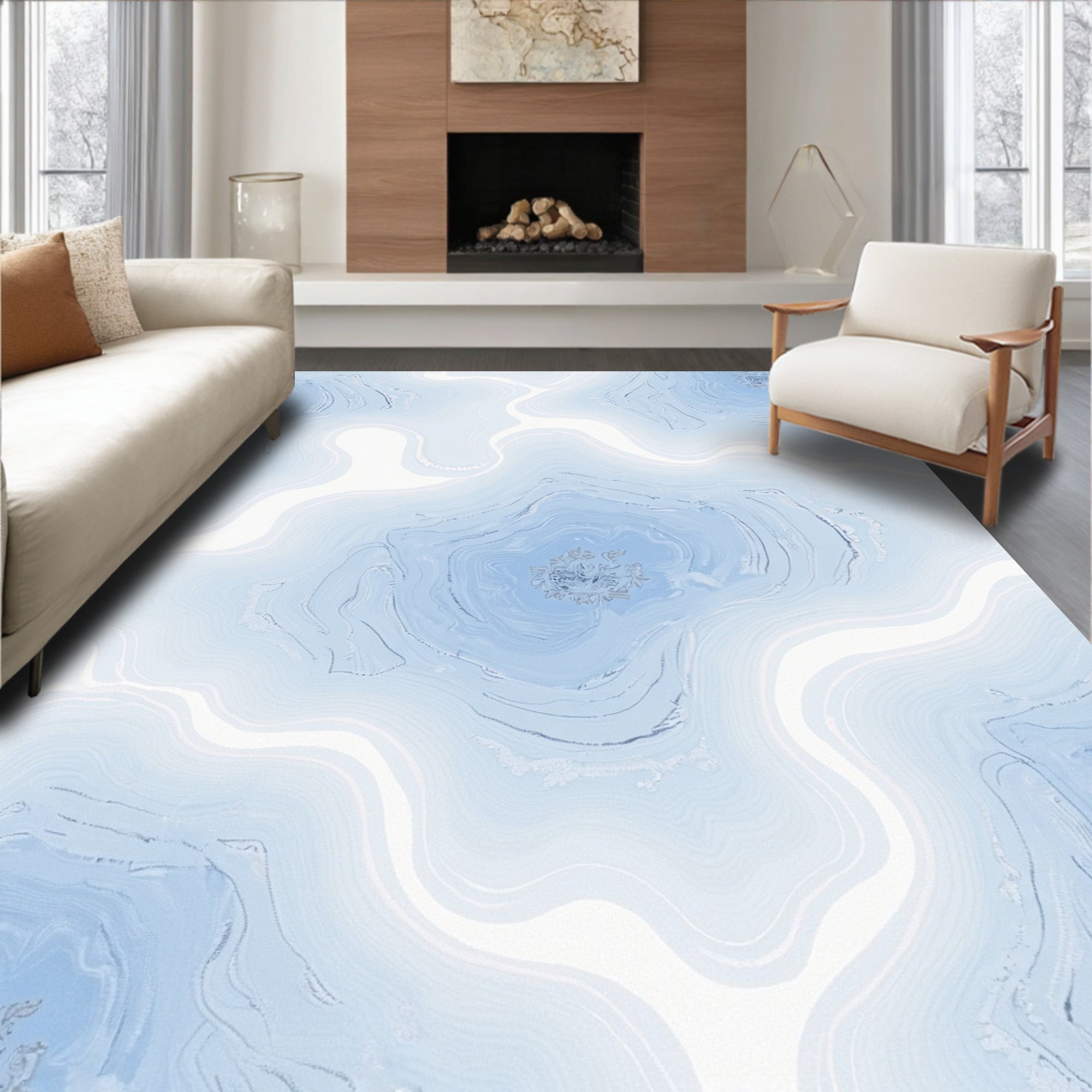Pale Blue Swirling Agate Slices Rug