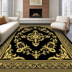 Black Golden Floral Medallion Filigree Rug