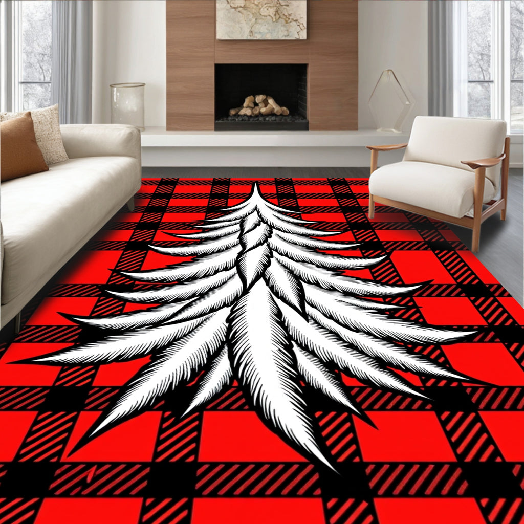 Red Black Buffalo Plaid Pine Tree Rug