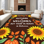 Autumn Sunflowers Pumpkins Leafy Border Rug
