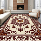 Crimson Floral Sunburst Border Rug