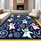 Playful Snowman Scarf Hat Swirls Rug