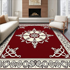 Crimson Ivory Mandala Floral Border Rug