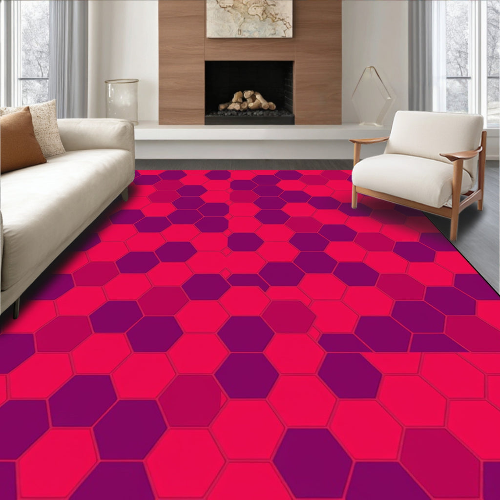 Vibrant Fuchsia Hexagon Composition Rug
