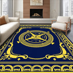 Navy Blue Golden Compass Medallion Rug