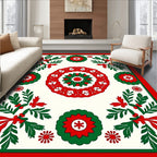 Crimson Green Festive Floral Medallion Rug