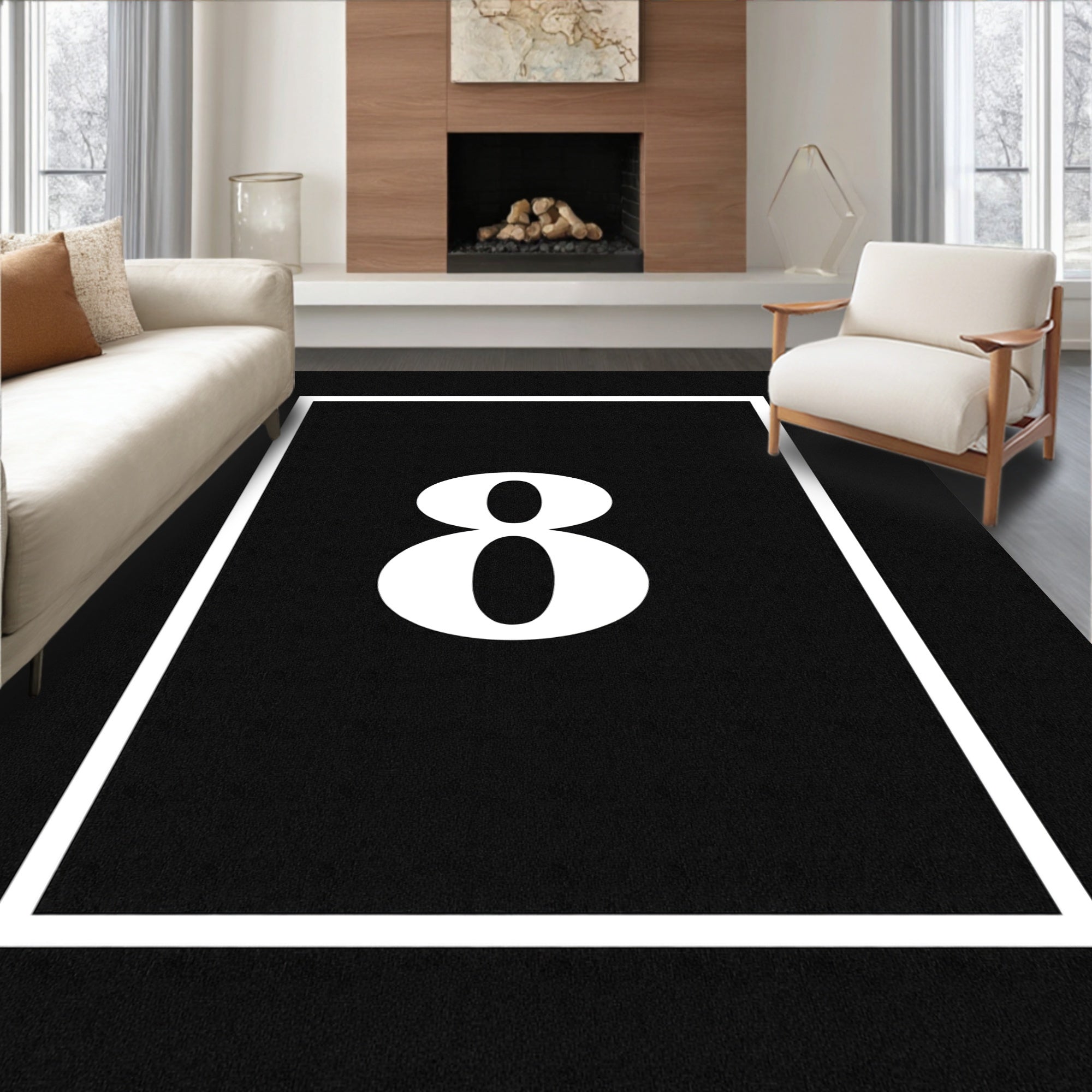 Bold Black White Number Eight Frame Rug