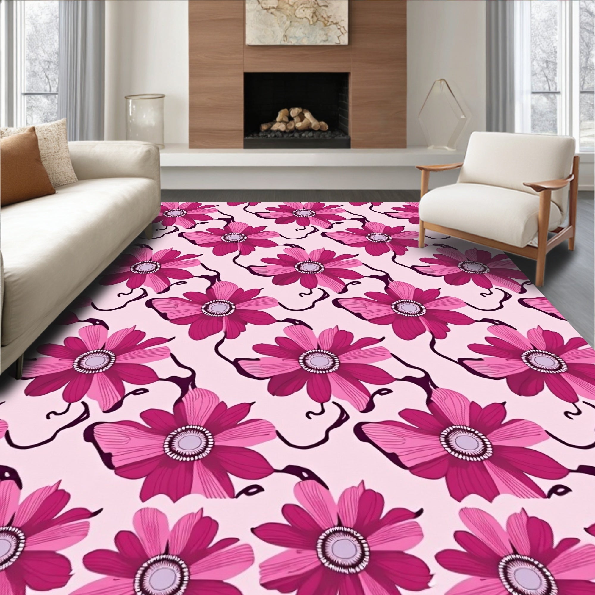 Pink Floral Medallion Arrangement Rug