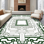 Dark Green Futuristic Circuit Board Rug