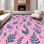 Teal Leafy Branches on Pink Rug