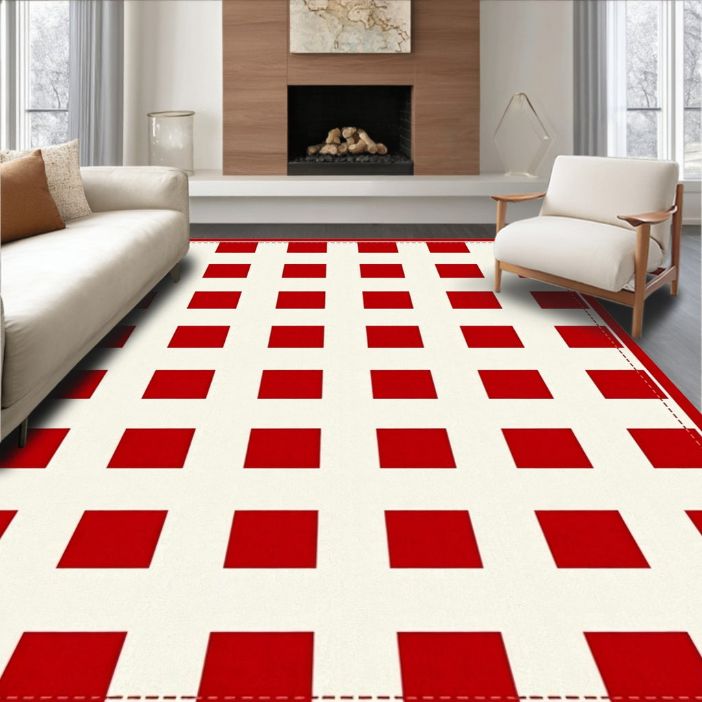 Classic Red White Gingham Check Rug