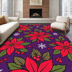 Vibrant Red Poinsettia Snowflakes Purple Rug