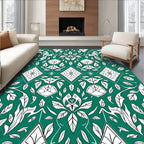 Emerald Green White Art Nouveau Foliage Rug