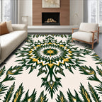Dark Green Golden Starburst Mandala Rug