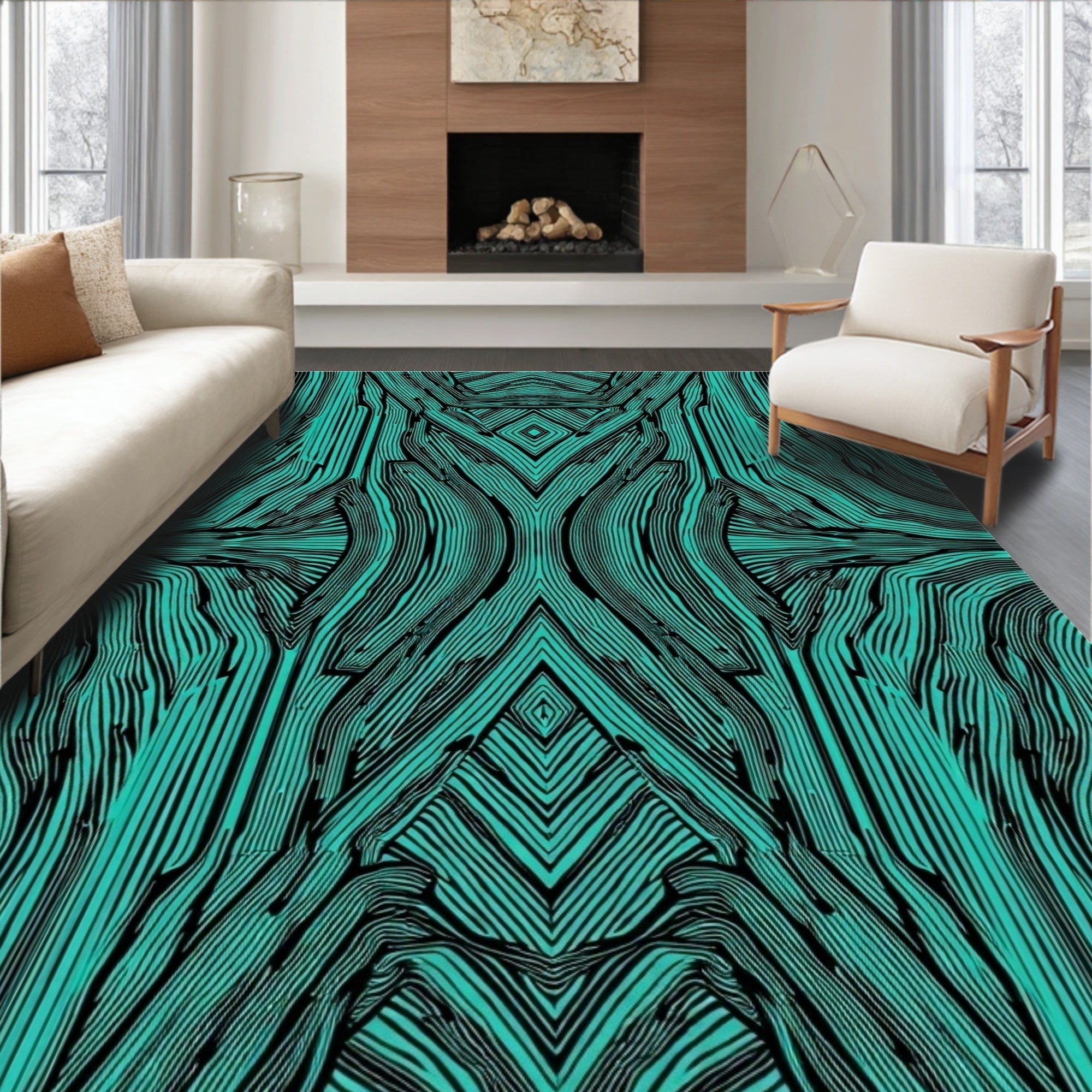 Teal Black Organic Woven Symmetry Rug