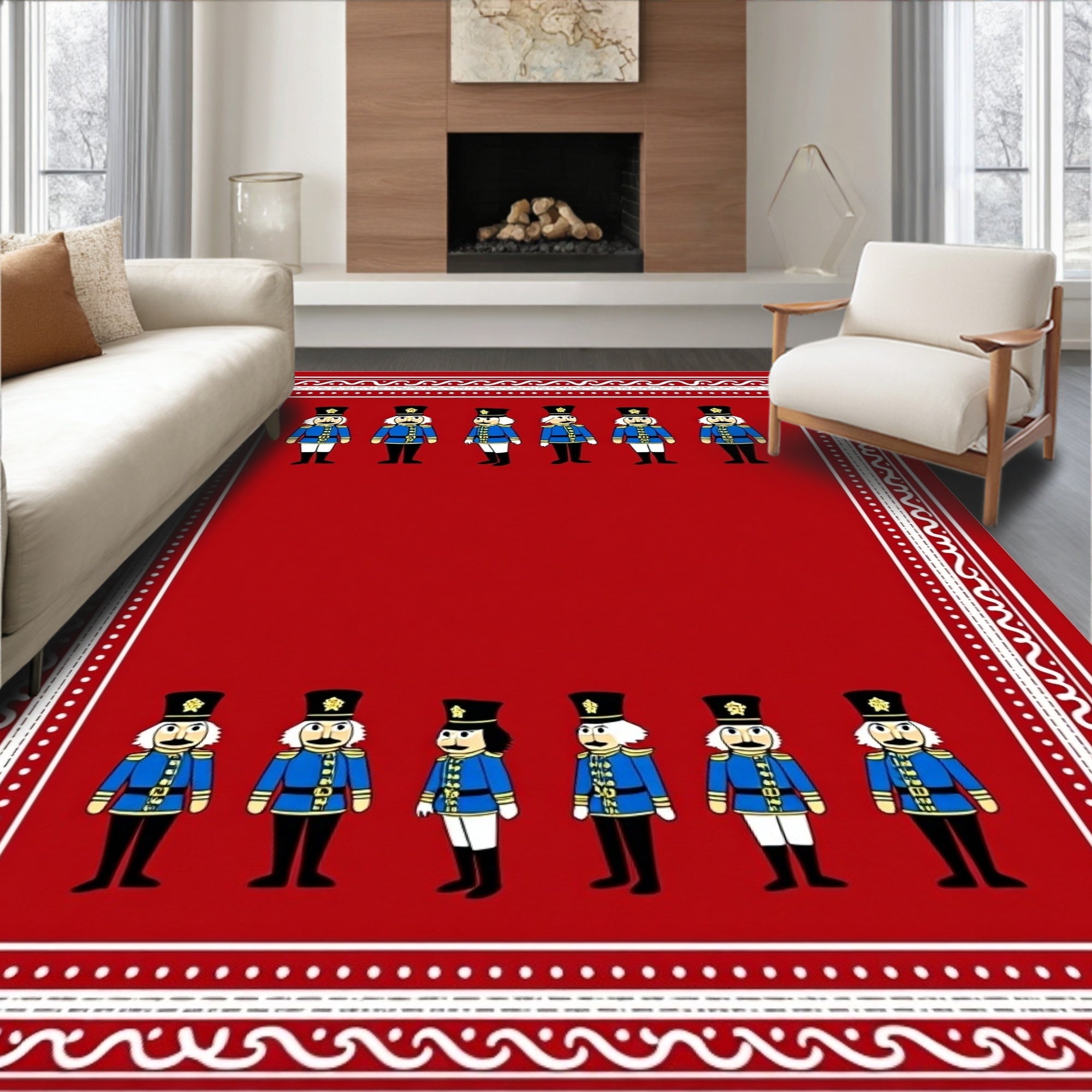 Red Blue Whimsical Nutcracker Soldiers Rug