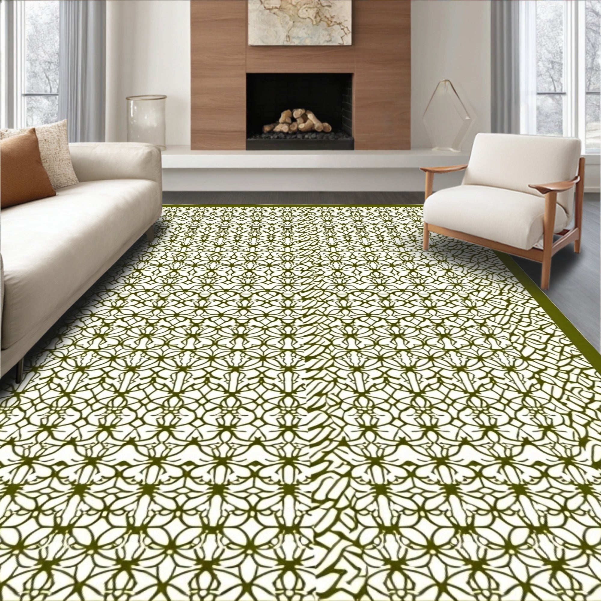 Olive Green Intricate Lattice Rug