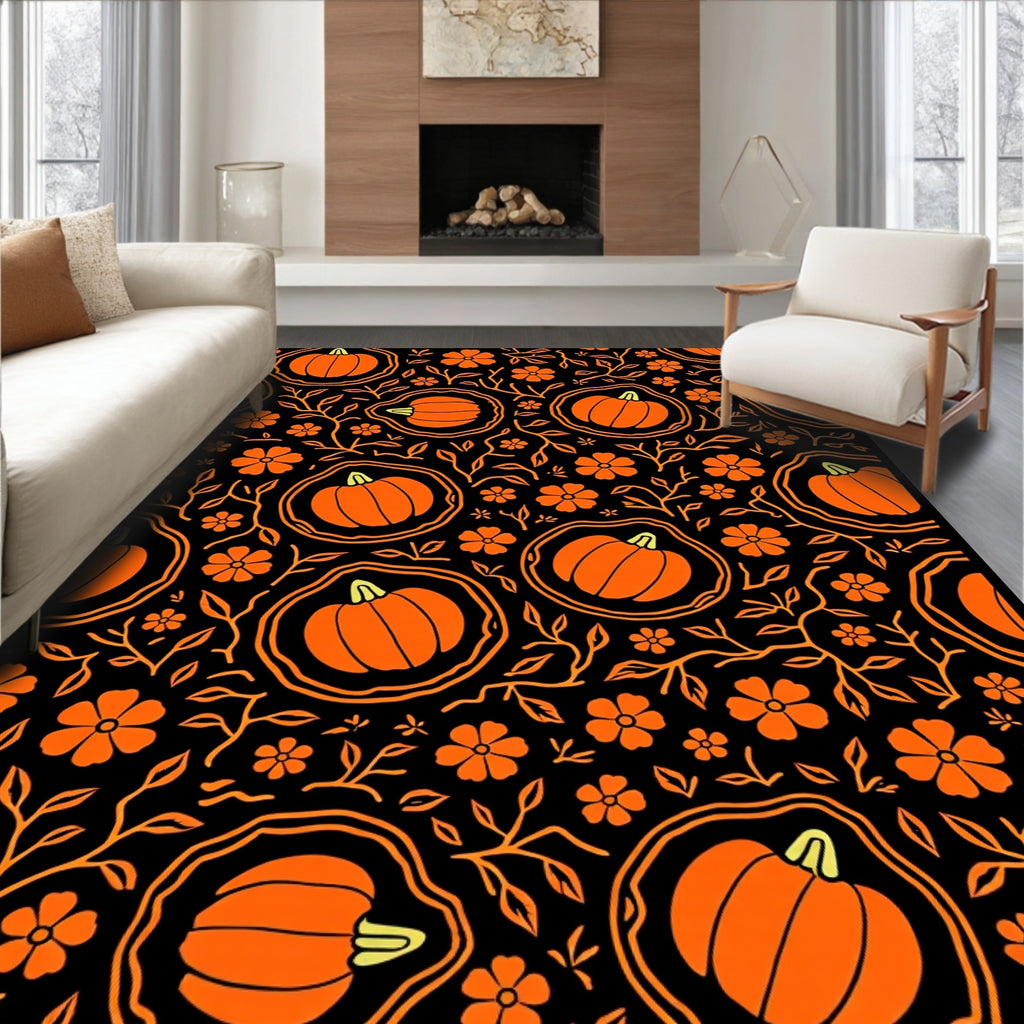 Orange Pumpkin Blossom Foliage Rug
