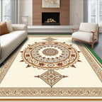 Earthy Cream Brown Mandala Border Rug