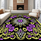 Vibrant Pink Yellow Floral Sunburst Rug
