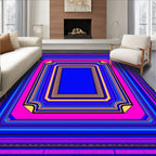 Bold Neon Geometric Layered Frame Rug