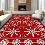 Crimson White Snowflake Border Rug
